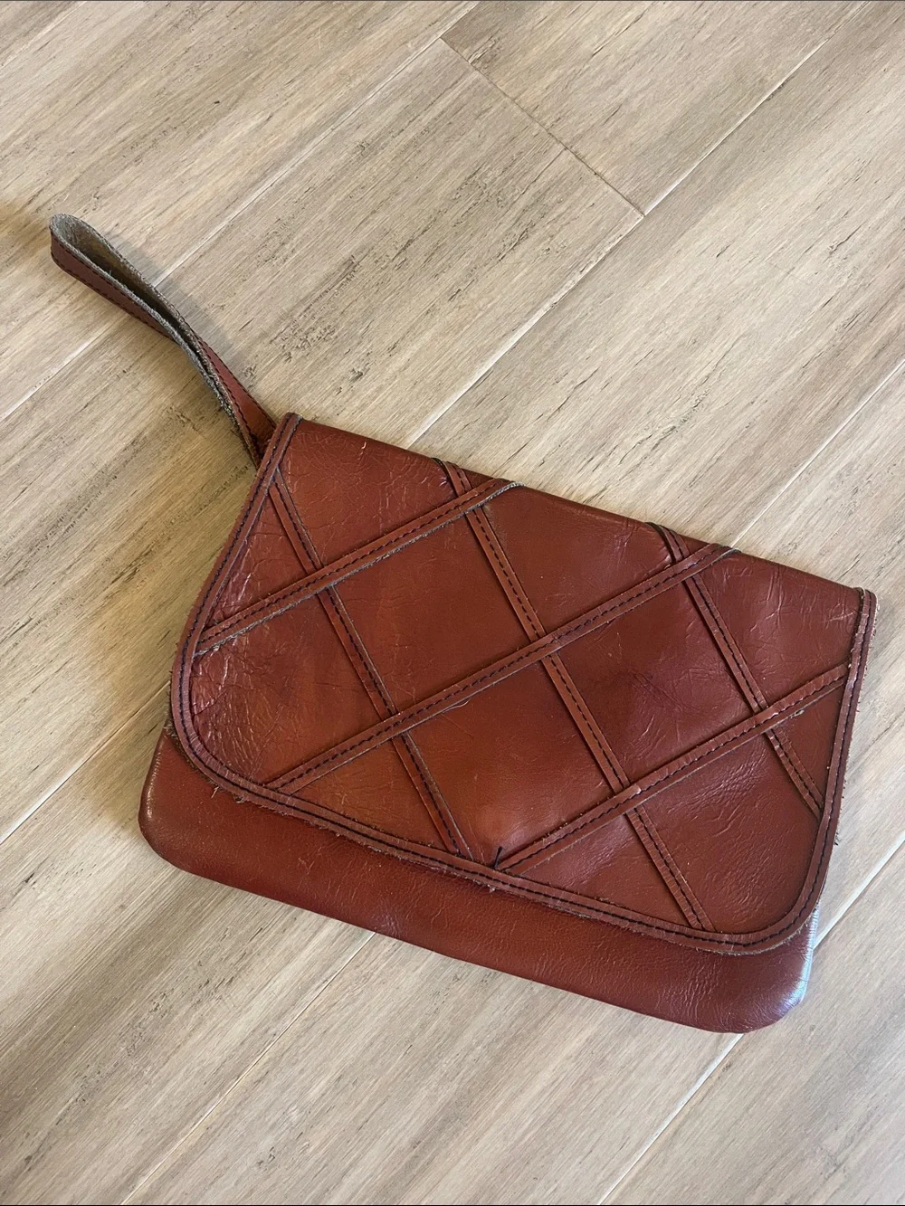 Vintage Leather Clutch Purse Wristlet Made in Hong Kong